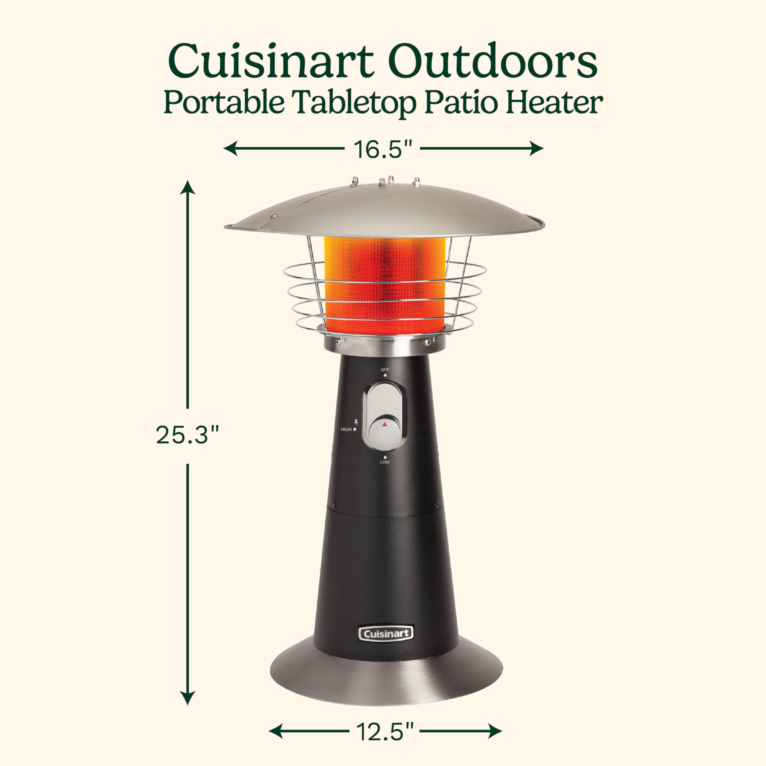Cuisinart 11k BTU with reflector top evenly heats a patio.