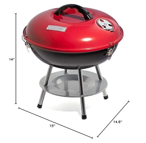 Cuisinart grill in use on a camping table demonstrating versatile outdoor cooking.
