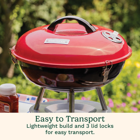 Cuisinart grill with lid locked during transport ensures safe carrying of gear.