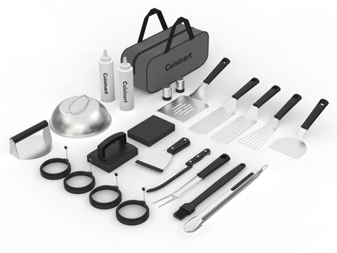 Cuisinart 24-piece griddle tool set with tote for organized grilling.