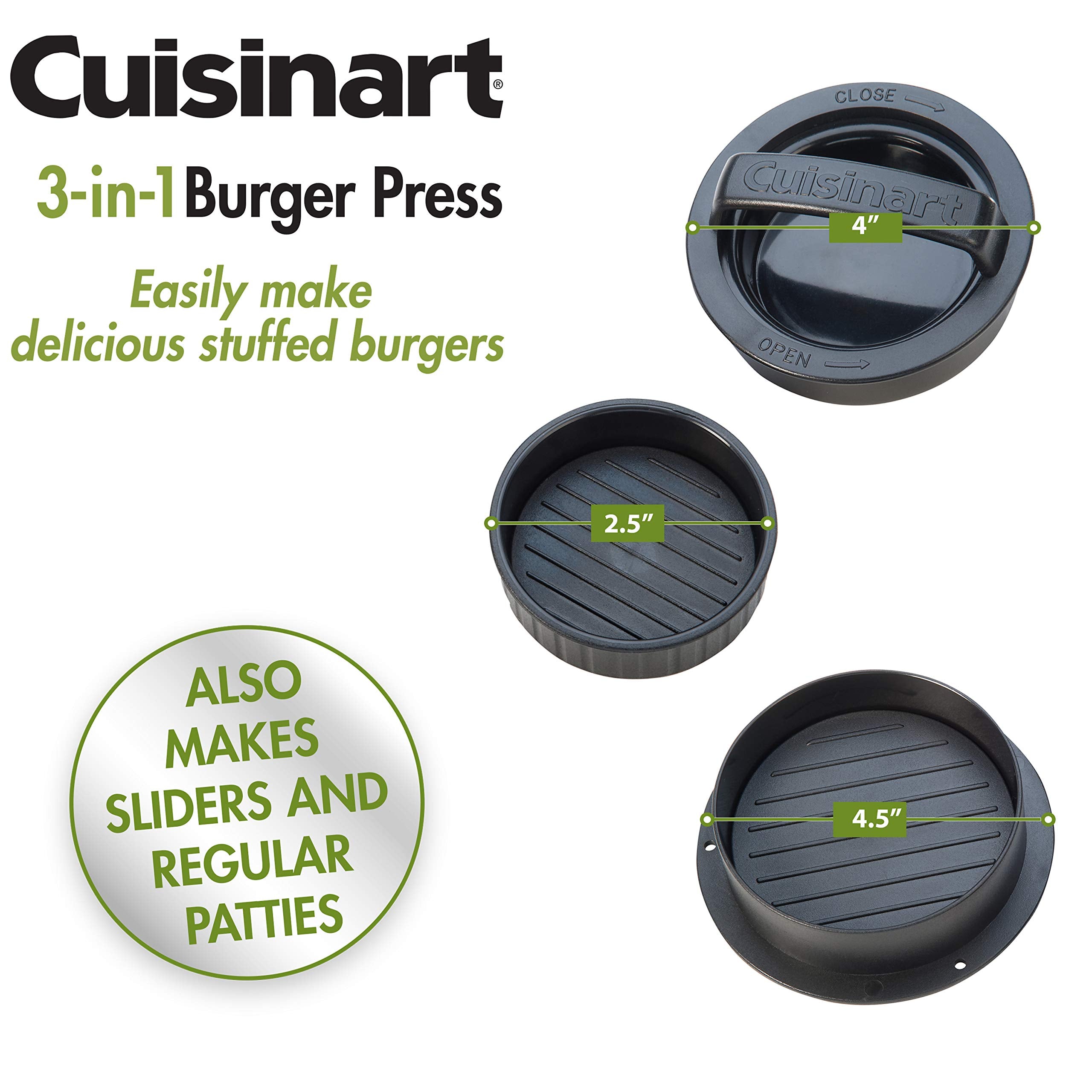 Cuisinart burger press easy-release design helps shape consistent burgers.