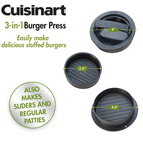 Cuisinart burger press easy-release design helps shape consistent burgers.
