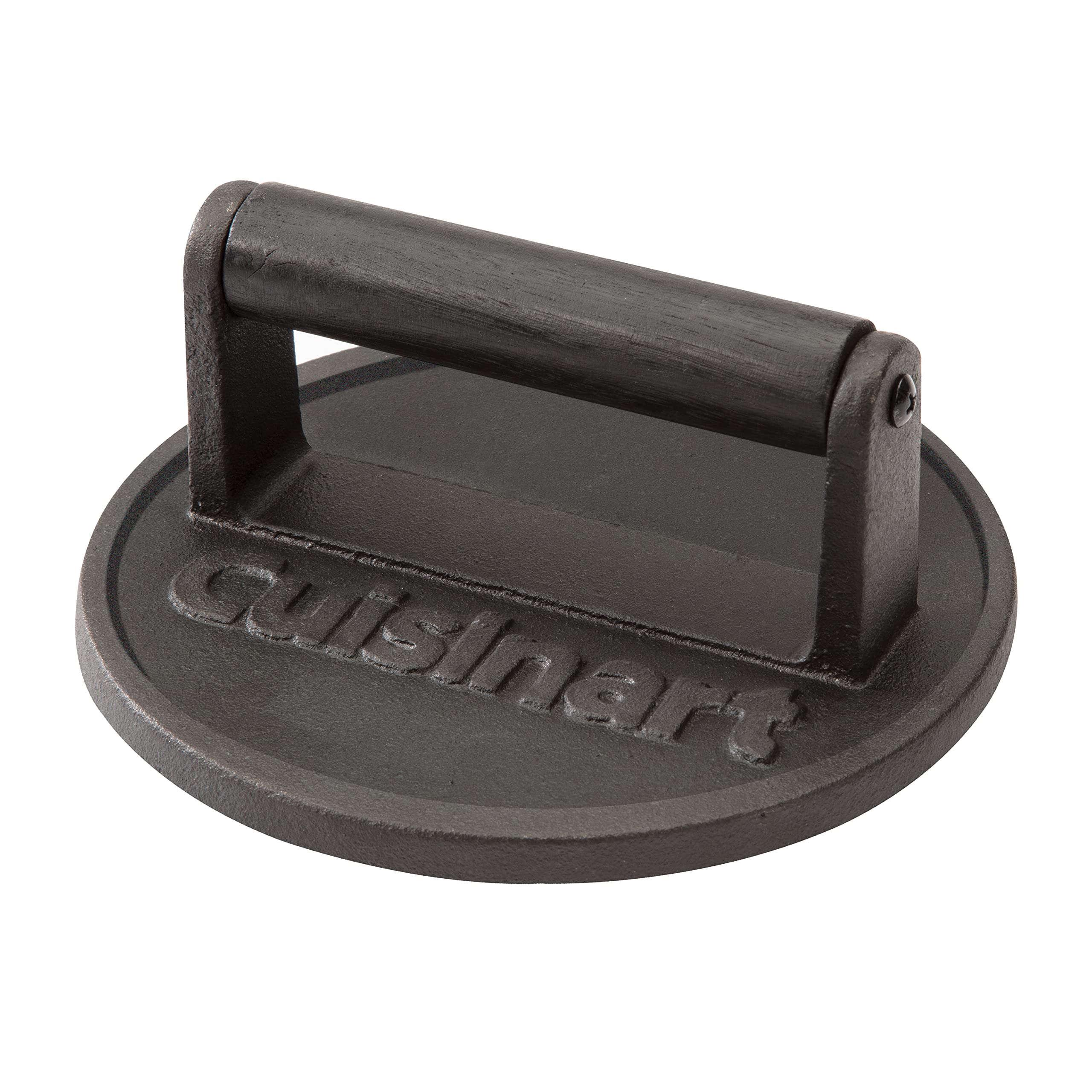 Cuisinart burger press with flat edge for crispy crust on smash burgers.