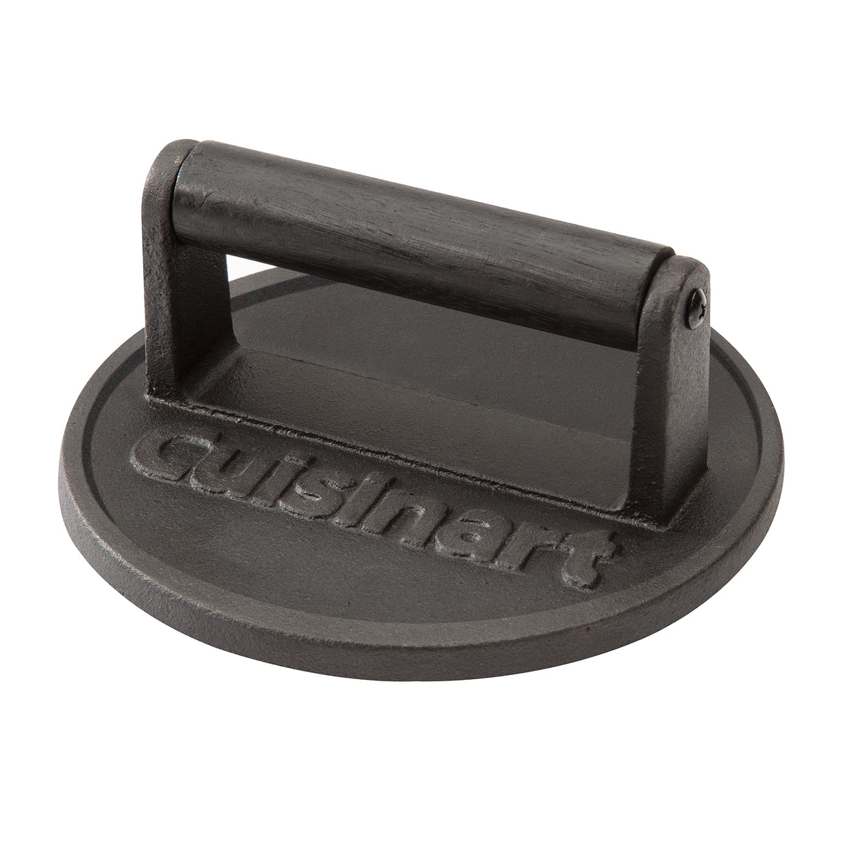 Cuisinart burger press with flat edge for crispy crust on smash burgers.