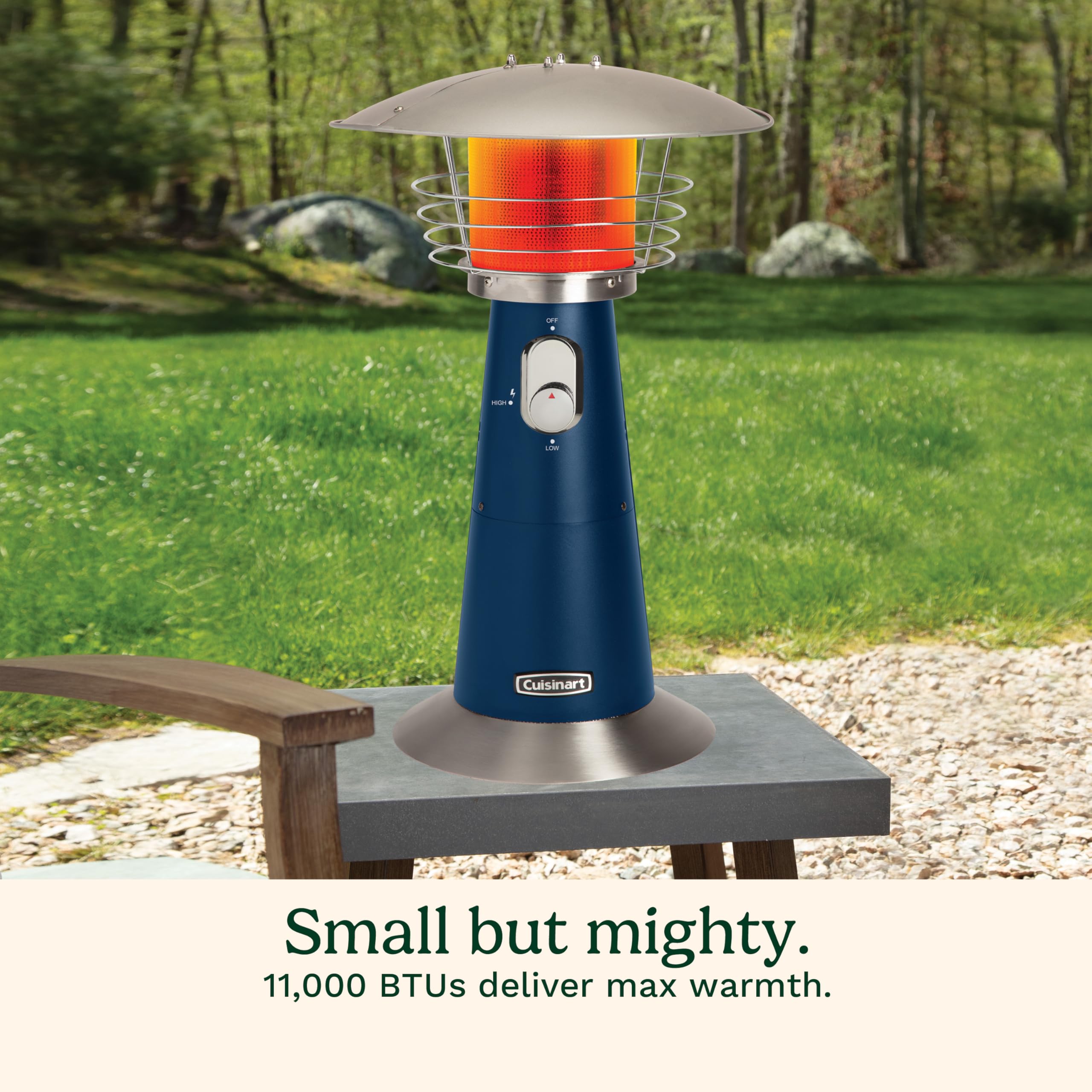 Cuisinart burner screen guard on a table-top for safe outdoor heating.