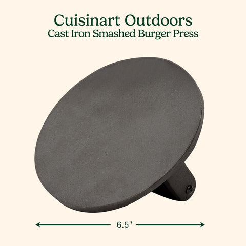 Cuisinart cast-iron 6.5-inch press delivers even pressure for juicy results.
