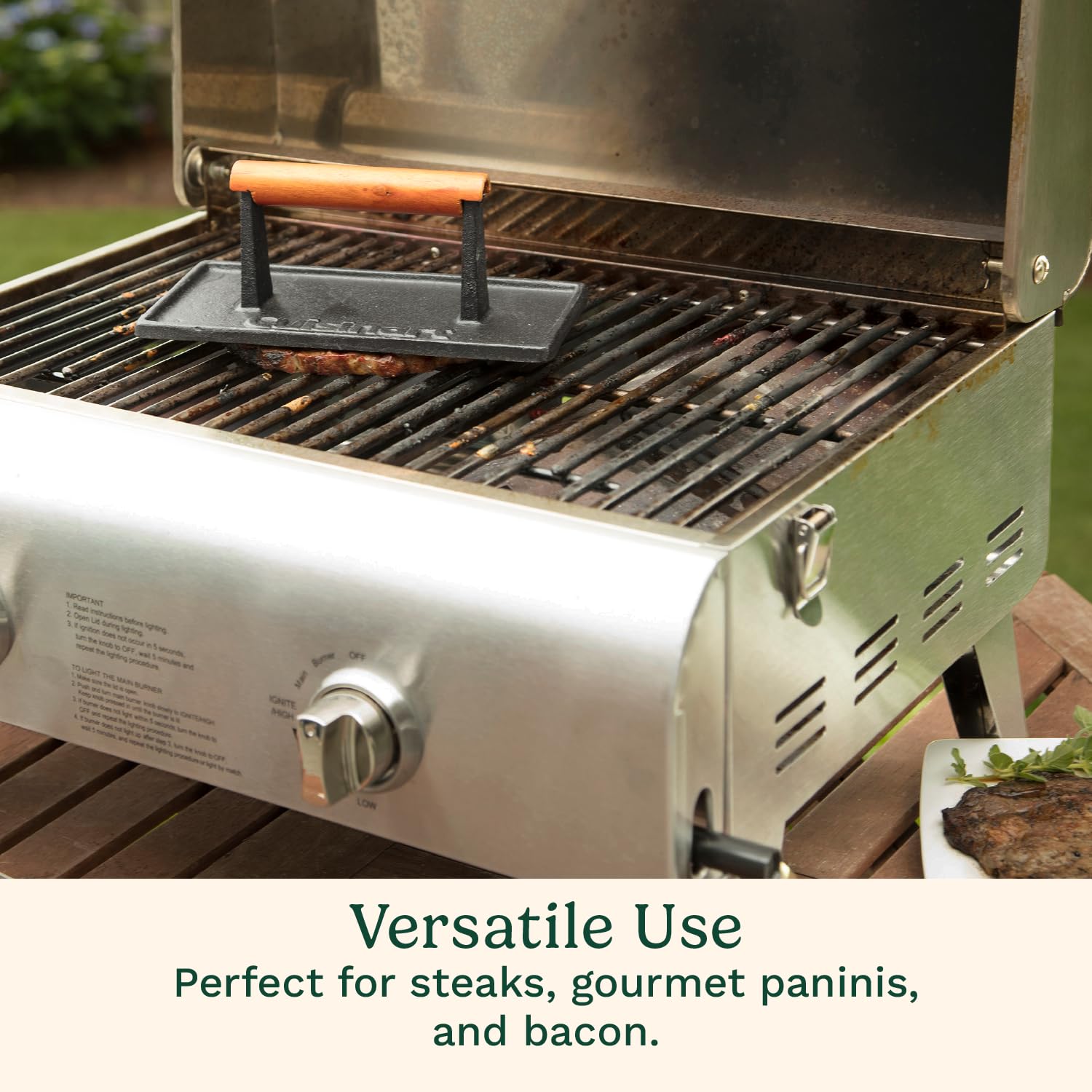 Cuisinart press secures burgers for even cooking and juicier results