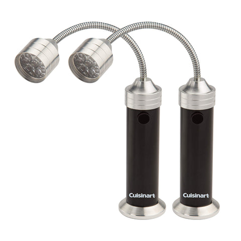 Cuisinart CGL-502 magnetic LED grill lights illuminate a grill for precise nighttime cooking.