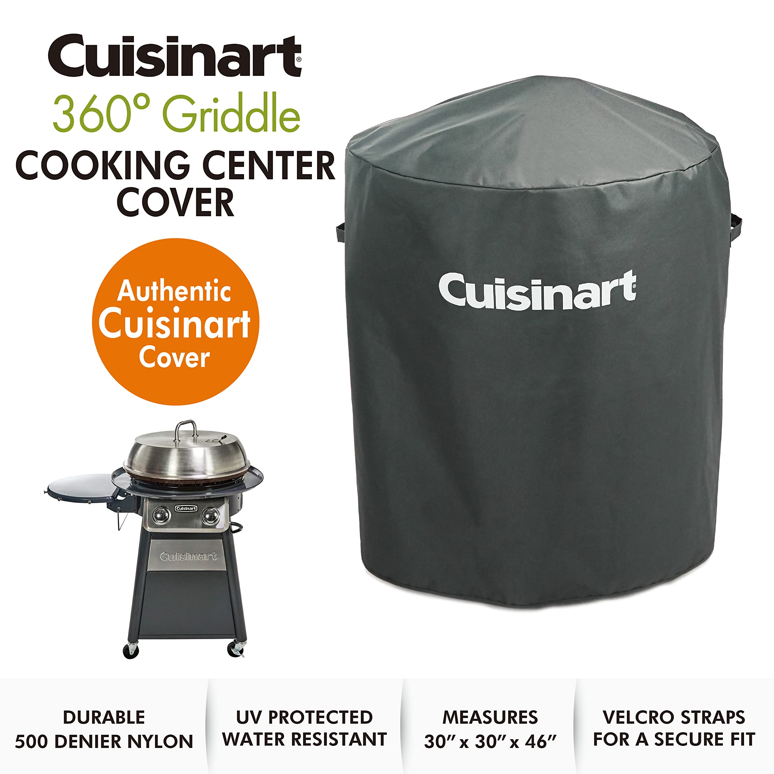 Cuisinart CGWM-003 cover side view shows Velcro straps for secure fit.