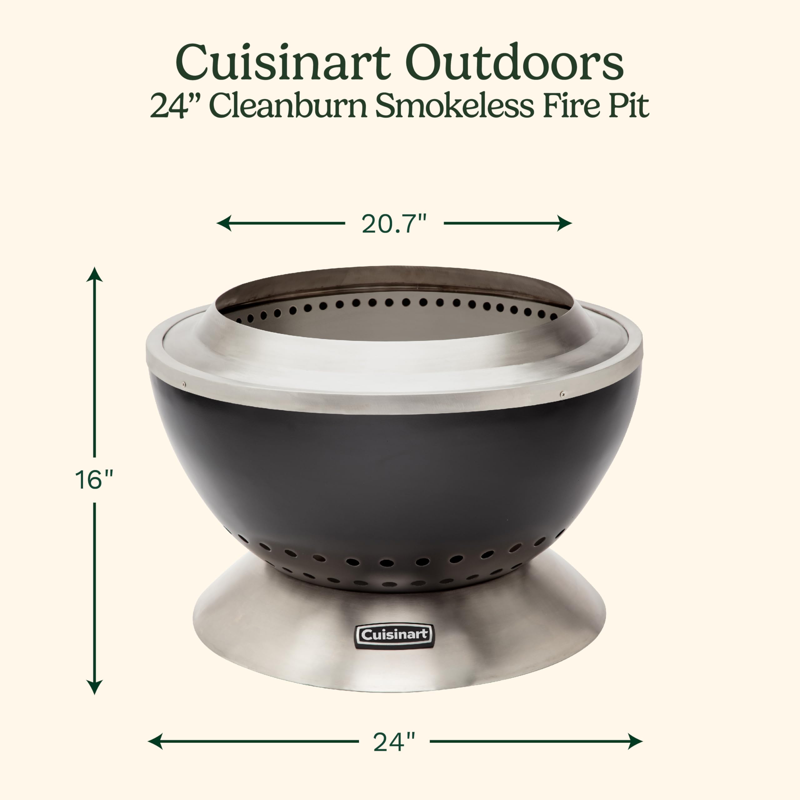 Cuisinart Cleanburn smokeless fire pit with removable ash base for quick cleanup.