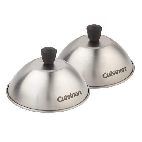Cuisinart CMD-388 melting dome 6in over a burger for even cheese melt.