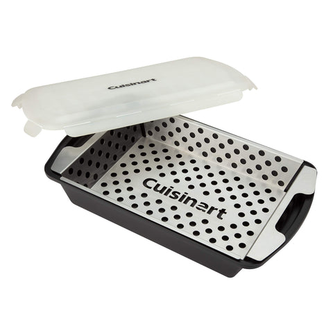 Cuisinart CMT-200 marinade basket on tray for grilling