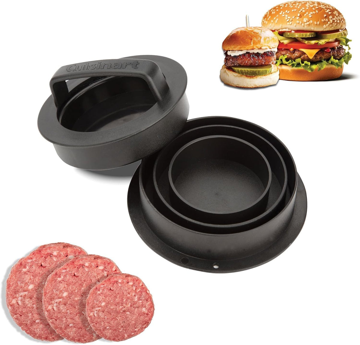 Cuisinart CSBP-200 stuffed burger press 4-in-1 for restaurant-style burgers at home.