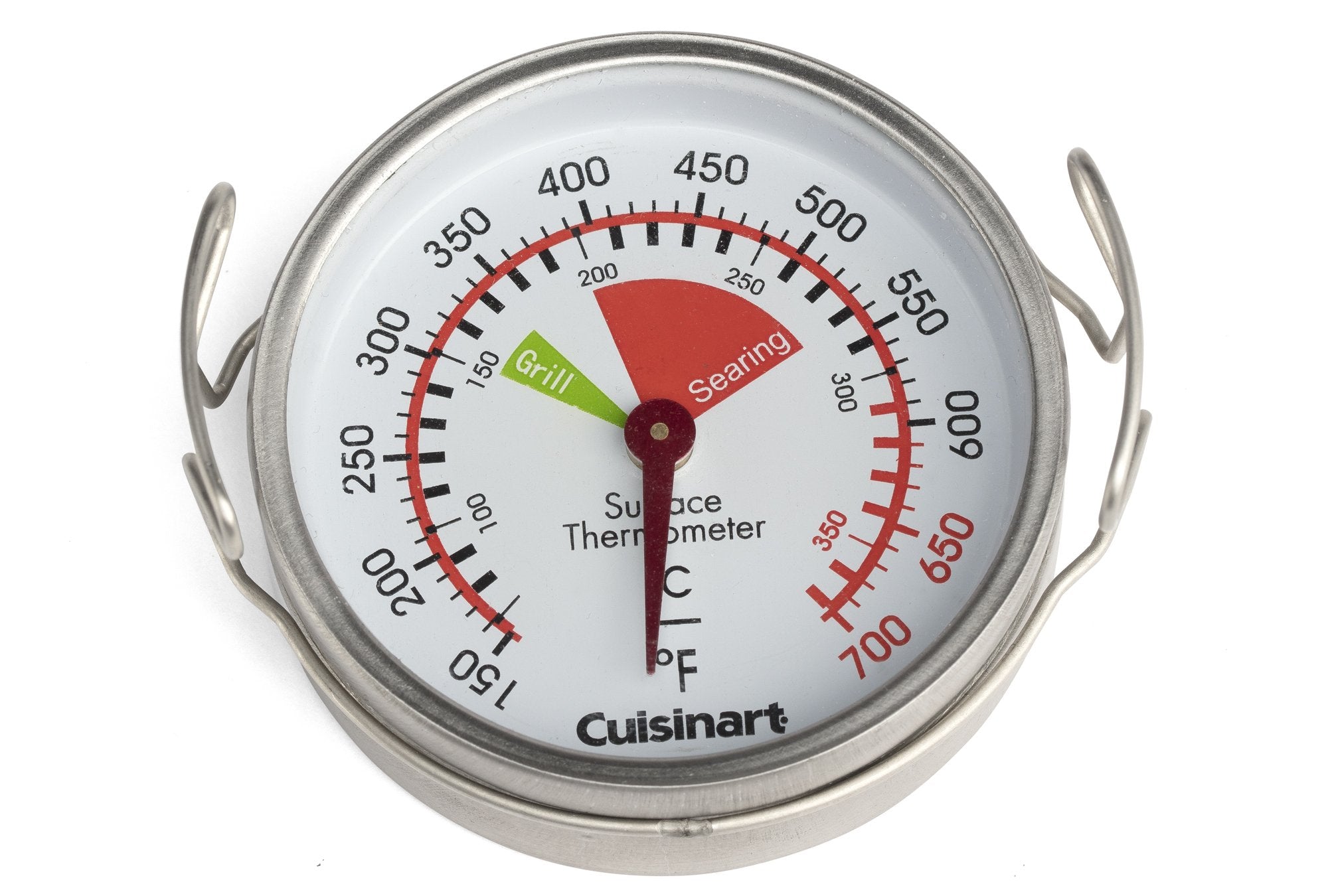 Cuisinart CSG-100 on grill thermometer shows surface heat at a glance