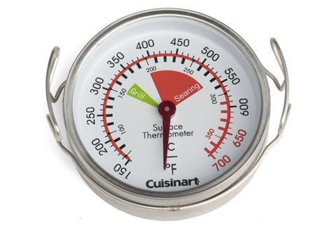 Cuisinart CSG-100 on grill thermometer shows surface heat at a glance