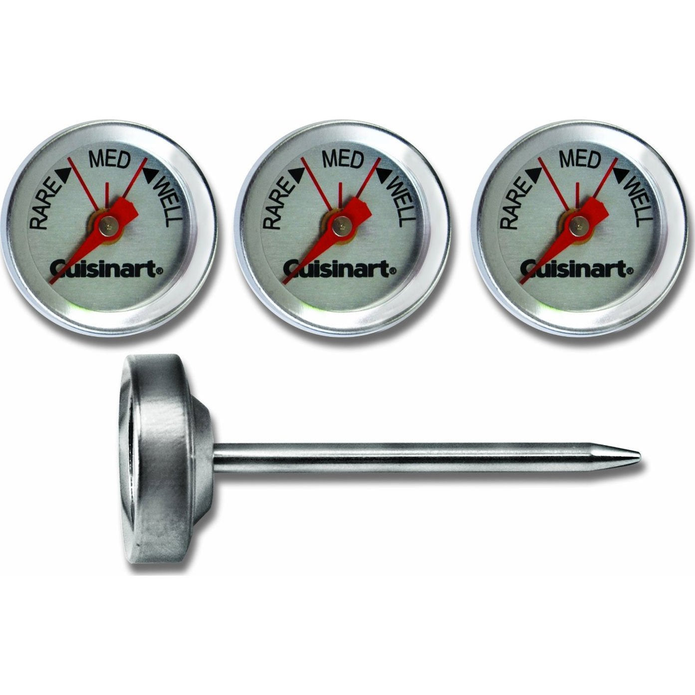 Cuisinart CSG-603 outdoor steak thermometers set demonstrates precise doneness and dishwasher-safe cleanup.