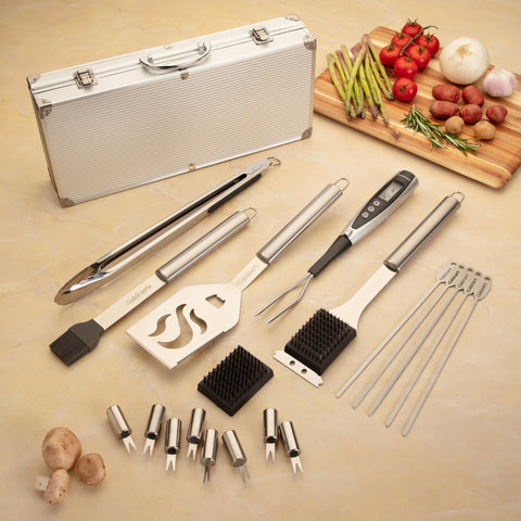 Cuisinart Deluxe Grill Tool Set in action at a backyard cookout