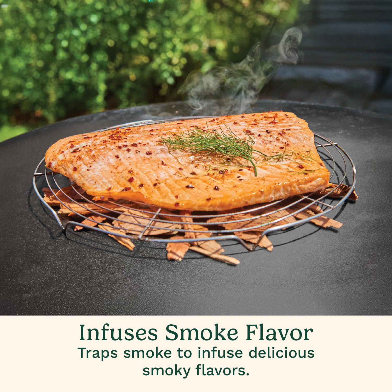 Cuisinart dome with wood chips under it adds smoky flavor to foods
