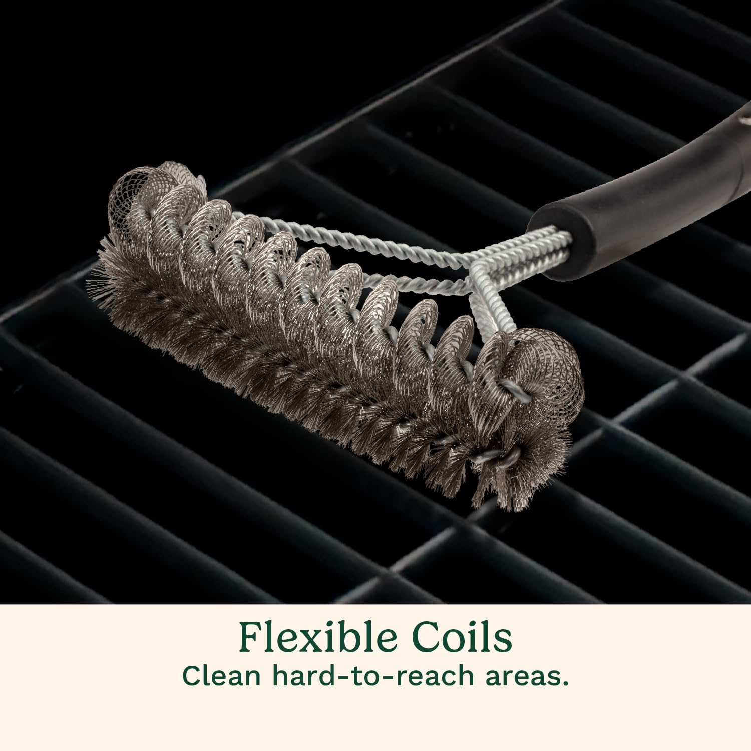 Cuisinart dual-action grill brush in rust-resistant stainless frame for durable scrubbing