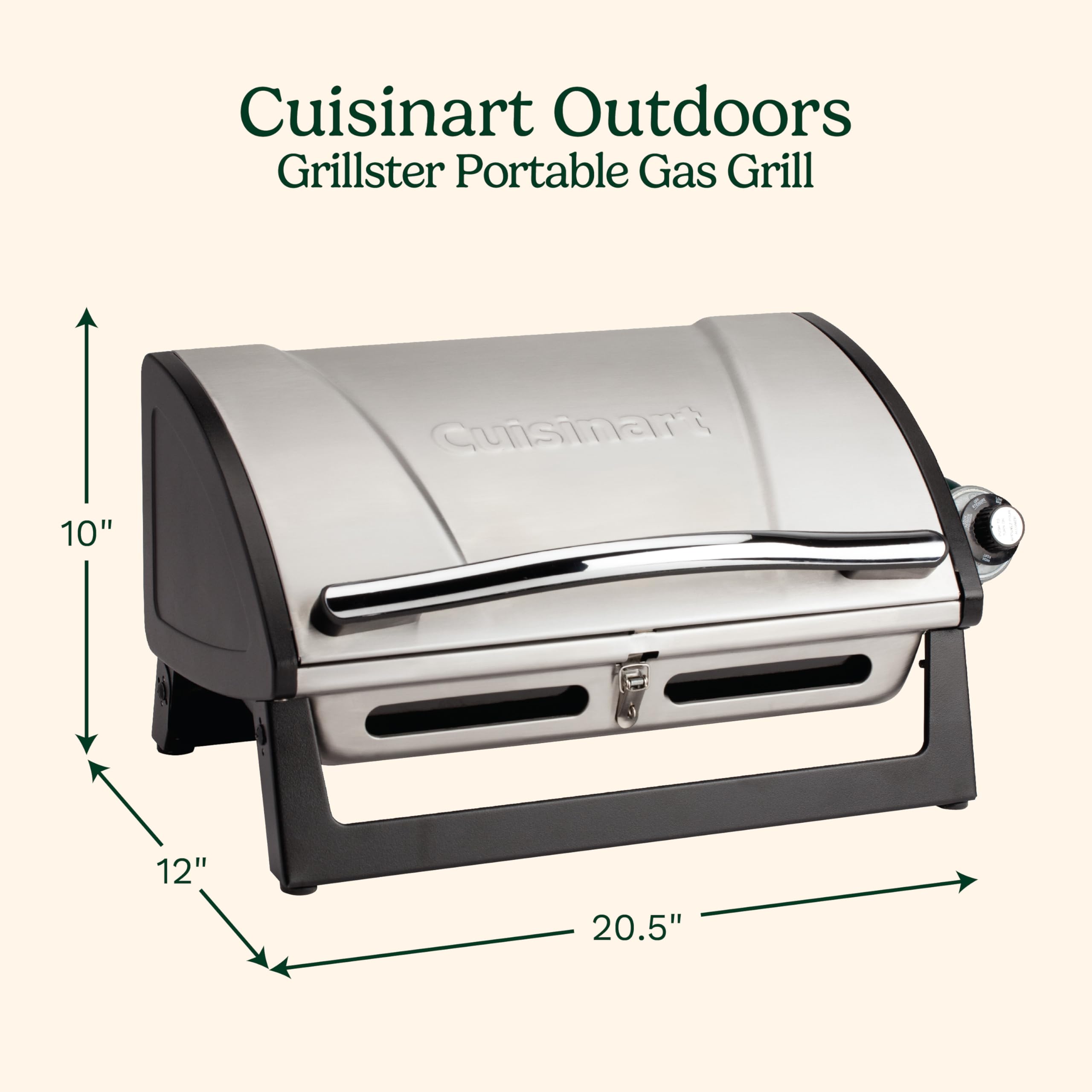 Cuisinart Grillster portable gas grill open lid ready for quick preheating and grilling
