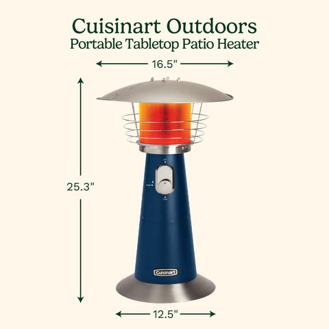 Cuisinart heater with anti-tilt safety switch ensures secure tabletop use.