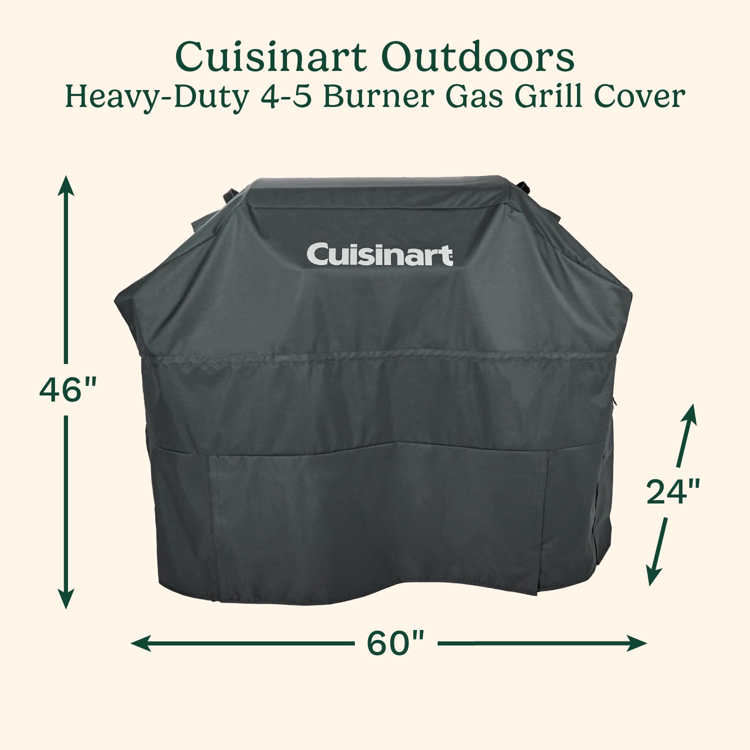 Cuisinart heavy-duty grill cover side vents prevent heat buildup and moisture.