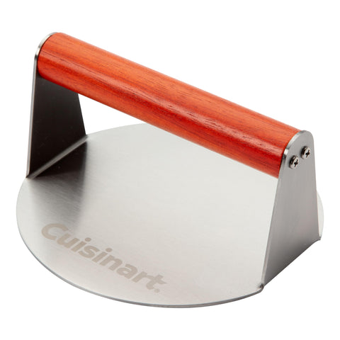 Cuisinart Smash Burger Press 6-inch top view showing durable stainless steel design for even burgers.
