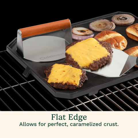Cuisinart Smash Burger Press in use on a griddle for restaurant-quality results.