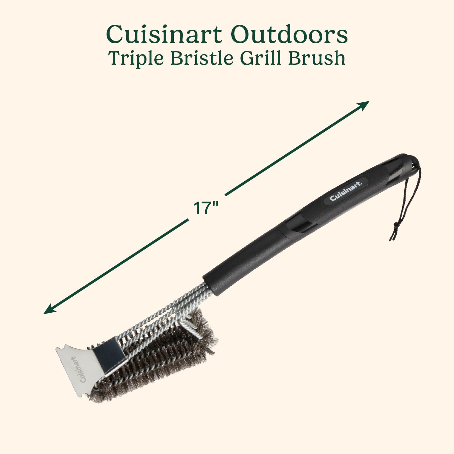 Cuisinart Stainless Steel Scraper removing tough debris from grill surfaces.