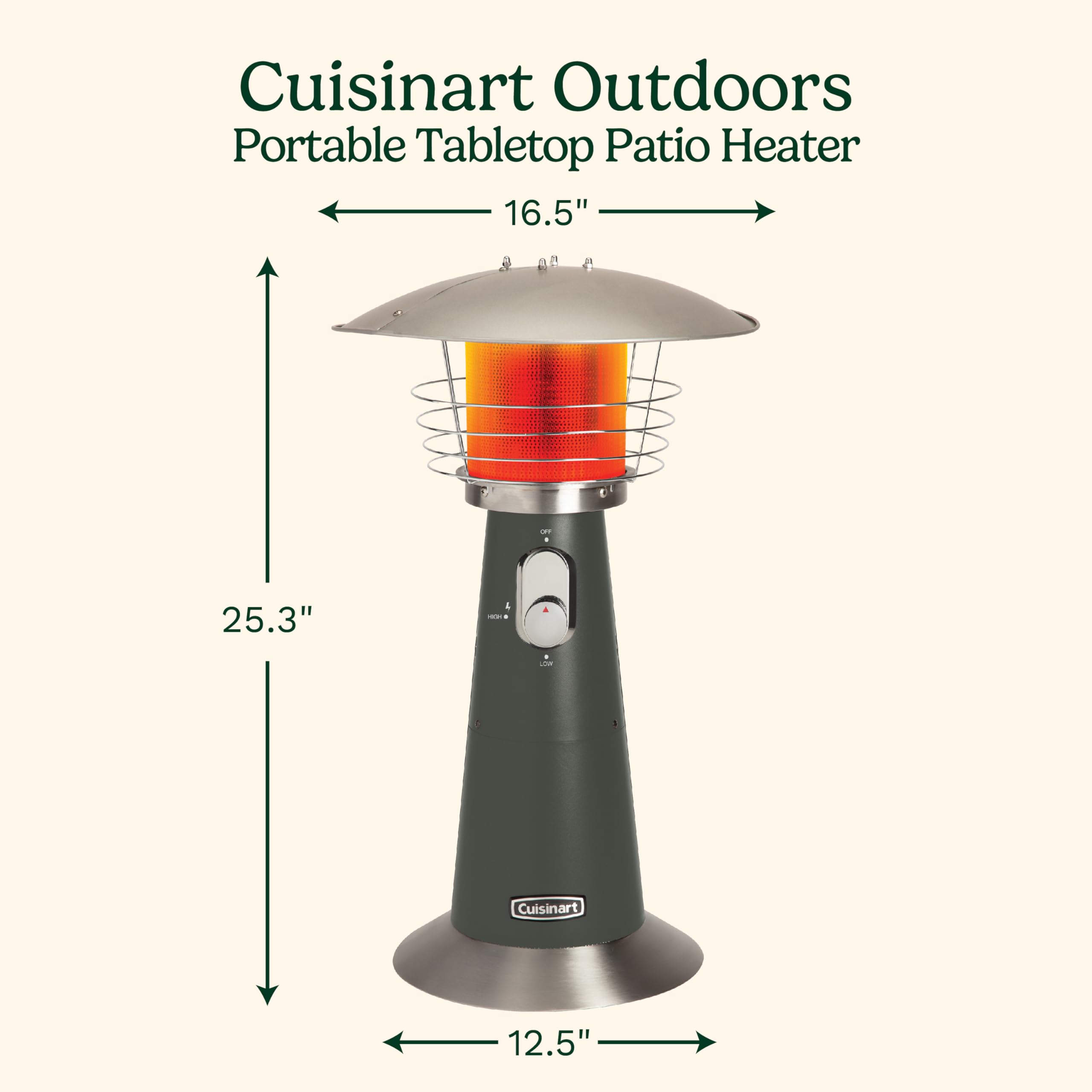 Cuisinart table-top patio heater anti-tilt switch provides safe stability