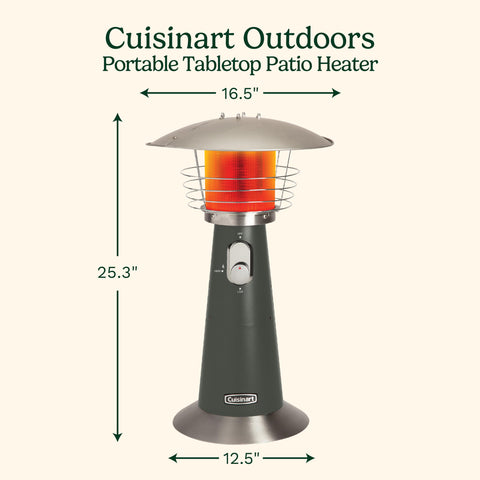 Cuisinart table-top patio heater anti-tilt switch provides safe stability