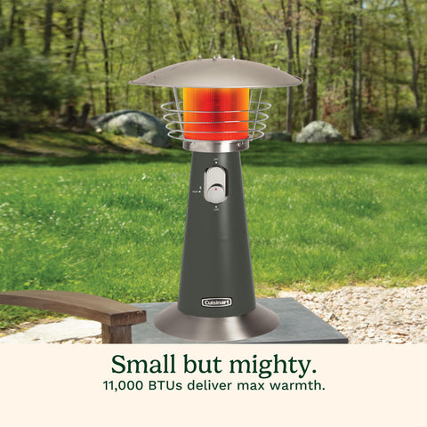 Cuisinart table-top patio heater with burner screen guard protects hands