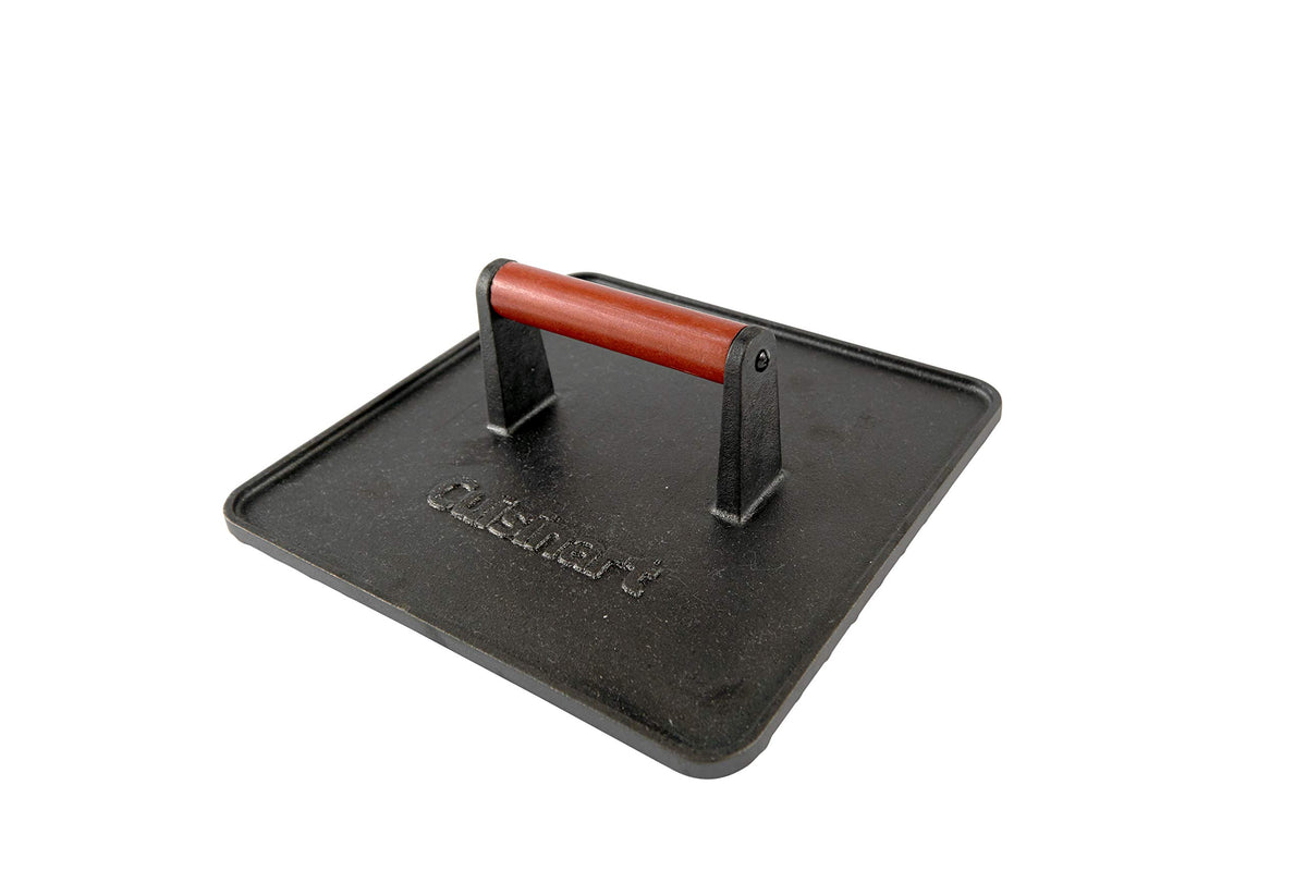 Cuisinart XL cast iron grill press top view shows even searing