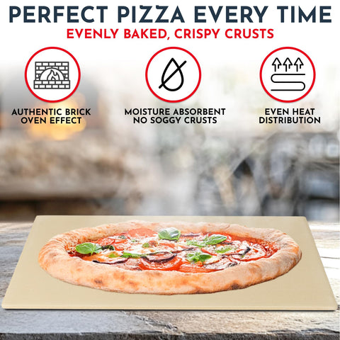 Culinary Couture pizza stone with a thick profile for crack resistance.
