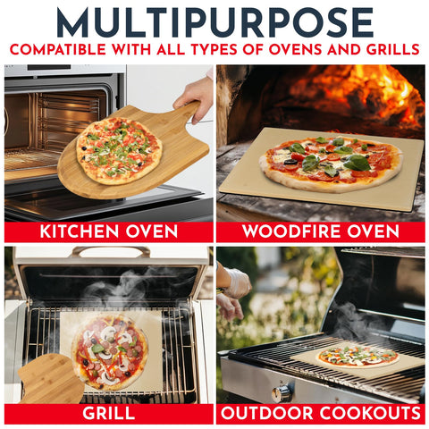 Three-piece Culinary Couture pizza stone set on the counter, ready for grilling or baking.