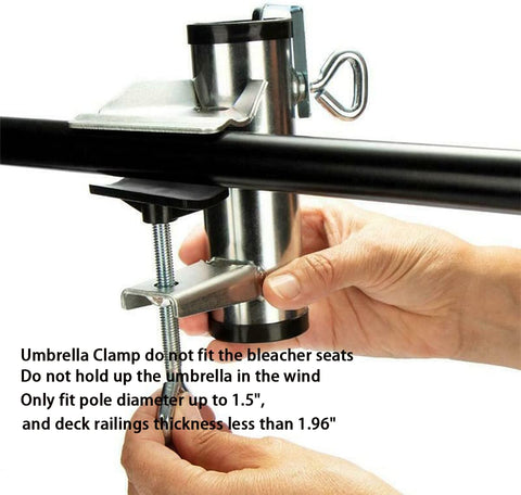Cunguv height-adjustable clamp with thumbscrew secures umbrellas.