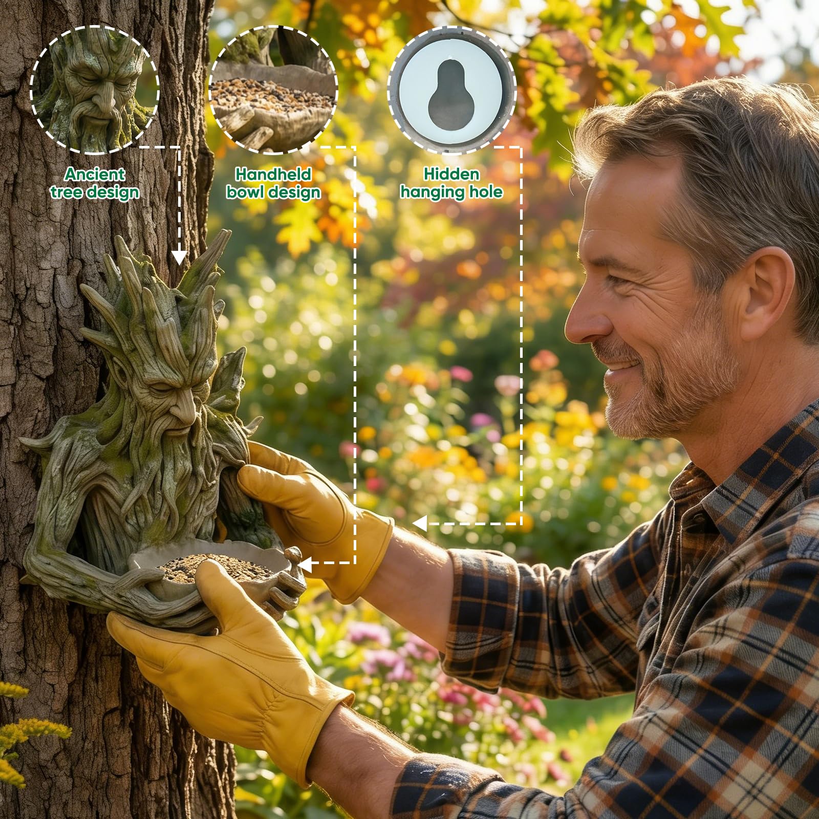 cuoct Tree-faces decor adds yard charm while supporting small birds
