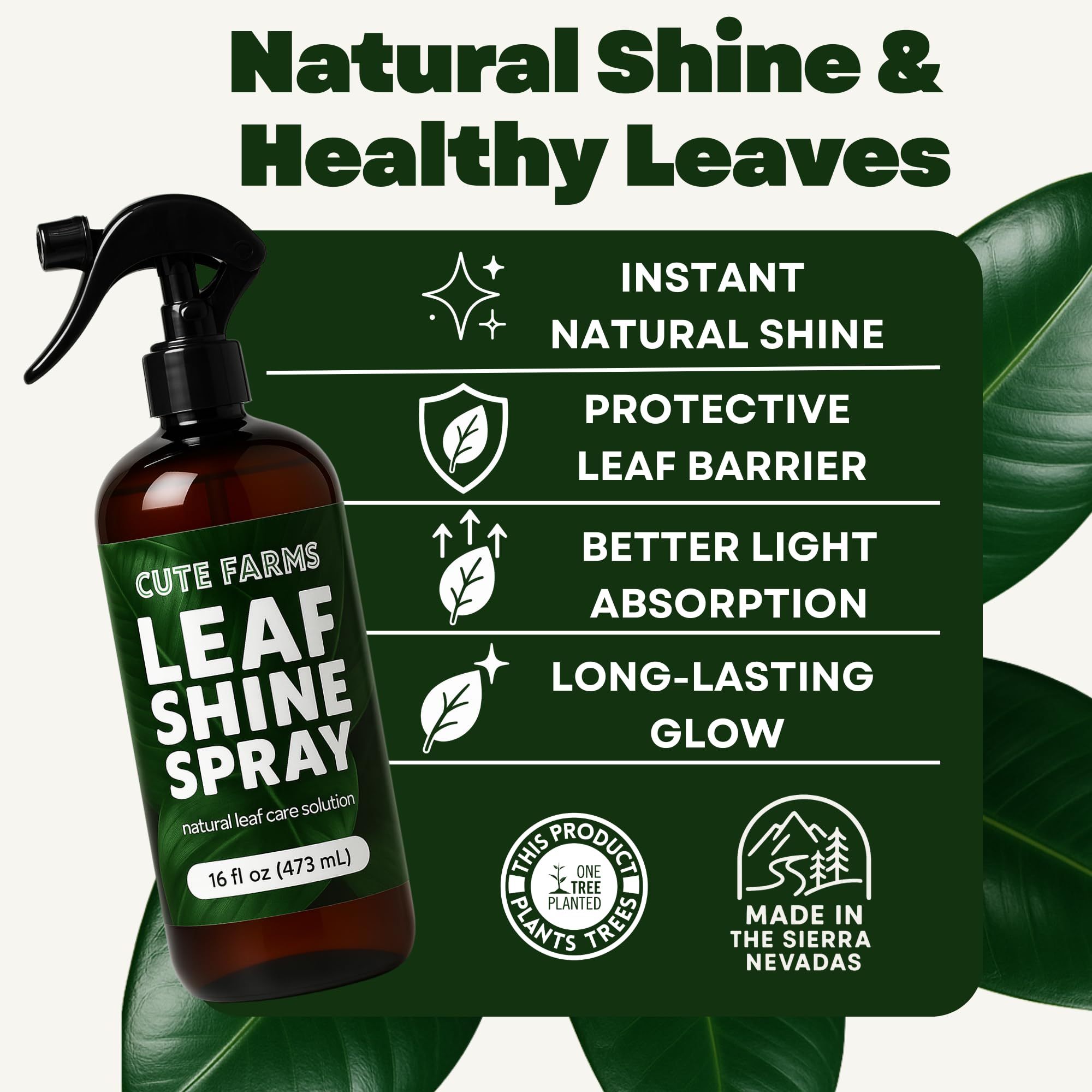 Leaf Shine Spray with neem oil nourishes indoor plants.