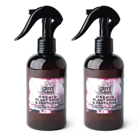 Cute Farms Orchid Fertilizer Mist bottle closeup with ultrafine spray for even coverage on leaves.