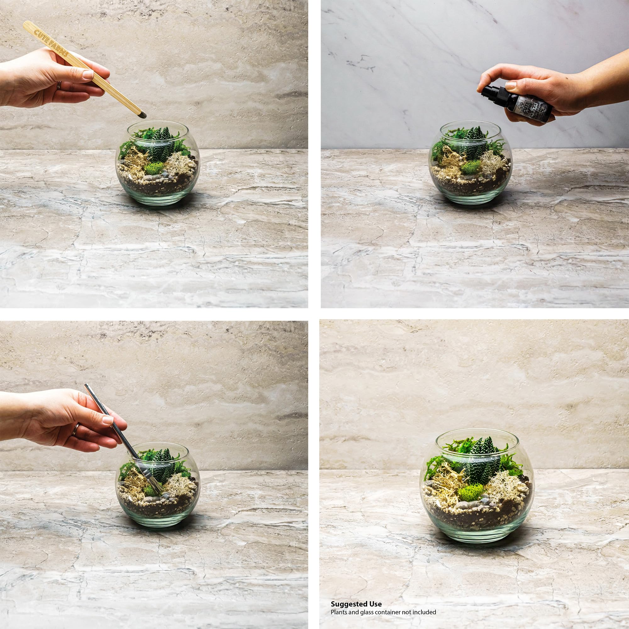 Cute Farms terrarium bamboo-tongs enable precise material placement.