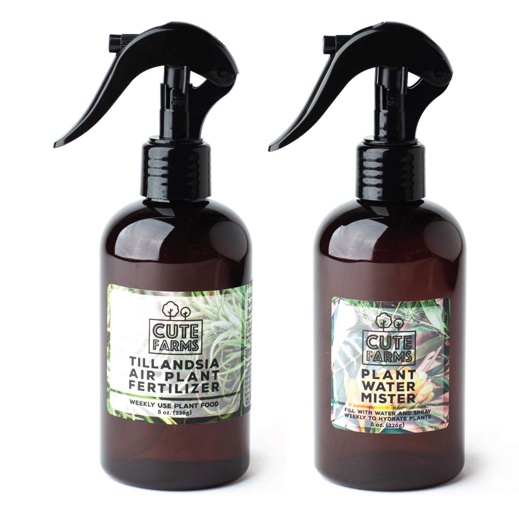 Cute Farms Tillandsia fertilizer bottle showing ready-to-use weekly formula for air plants.