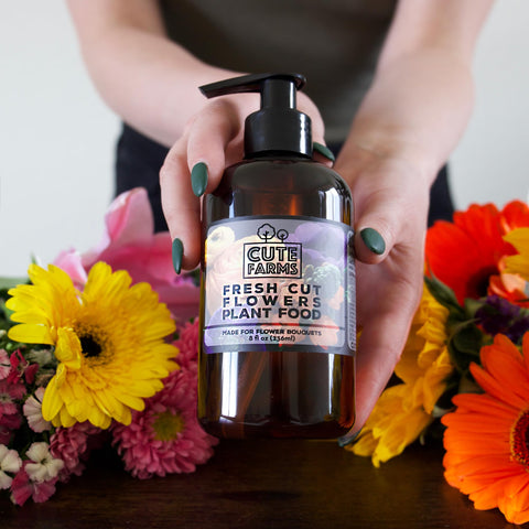 Cute Farms USA-made flower food label signaling trusted quality.