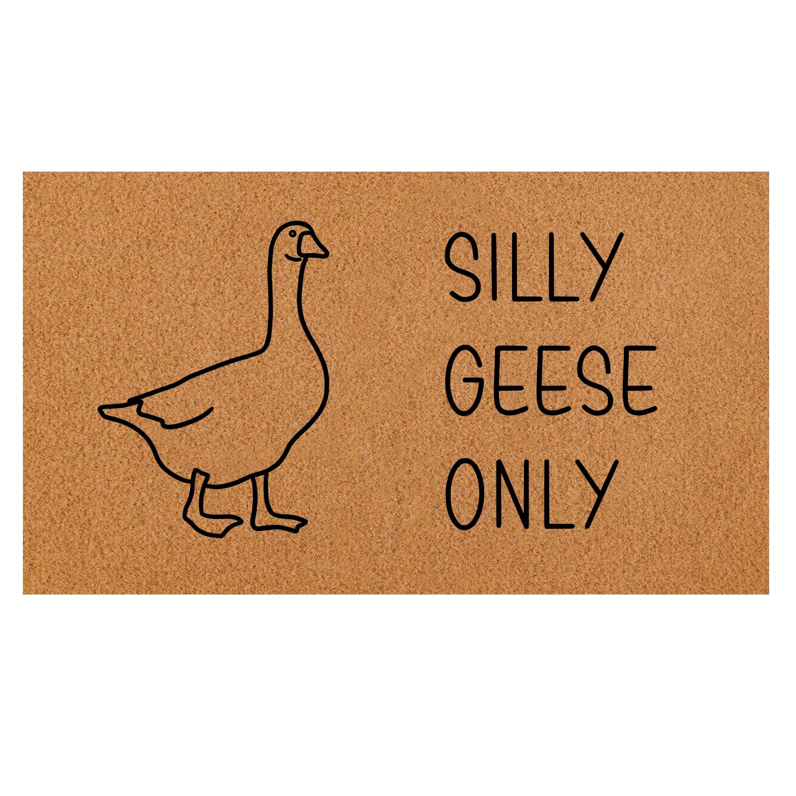 Cute Silly Goose Welcome Mat greets visitors at the front door with playful charm and dirt-trapping surface.