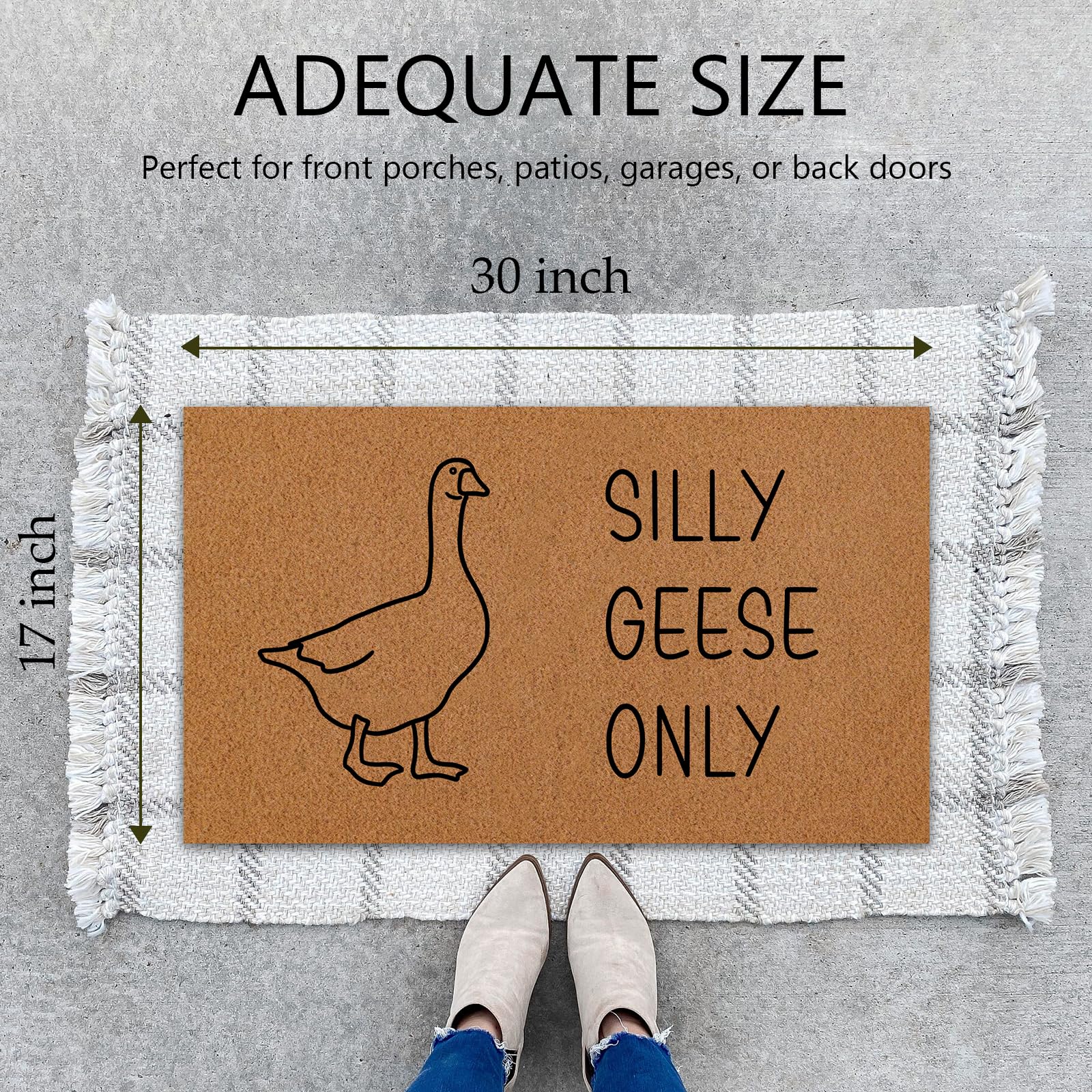 Cute Silly Goose Welcome Mat ideal for porches and patios, combining charm with dirt protection.