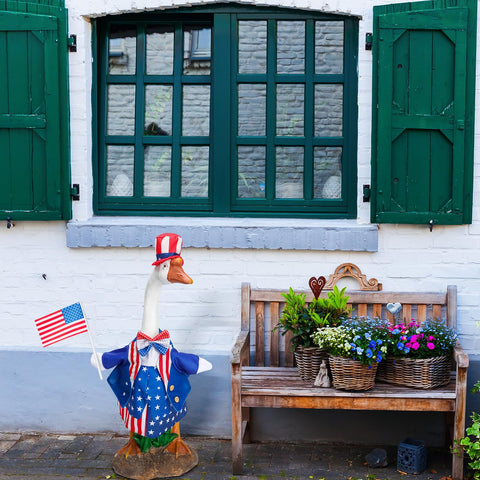 Cutecrop blue flag design on goose adds vibrant patriotic flair to lawns