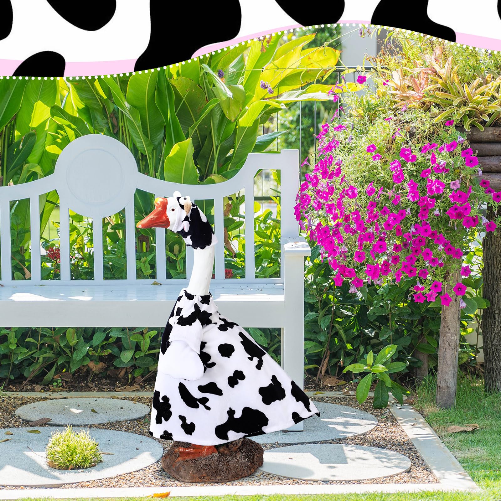 Cutecrop cow goose outfit sets up quickly for porch display.