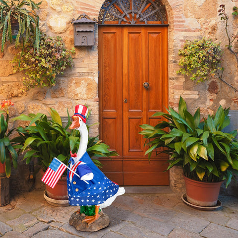 Durable cloth construction protects the goose outfit from sun and weather