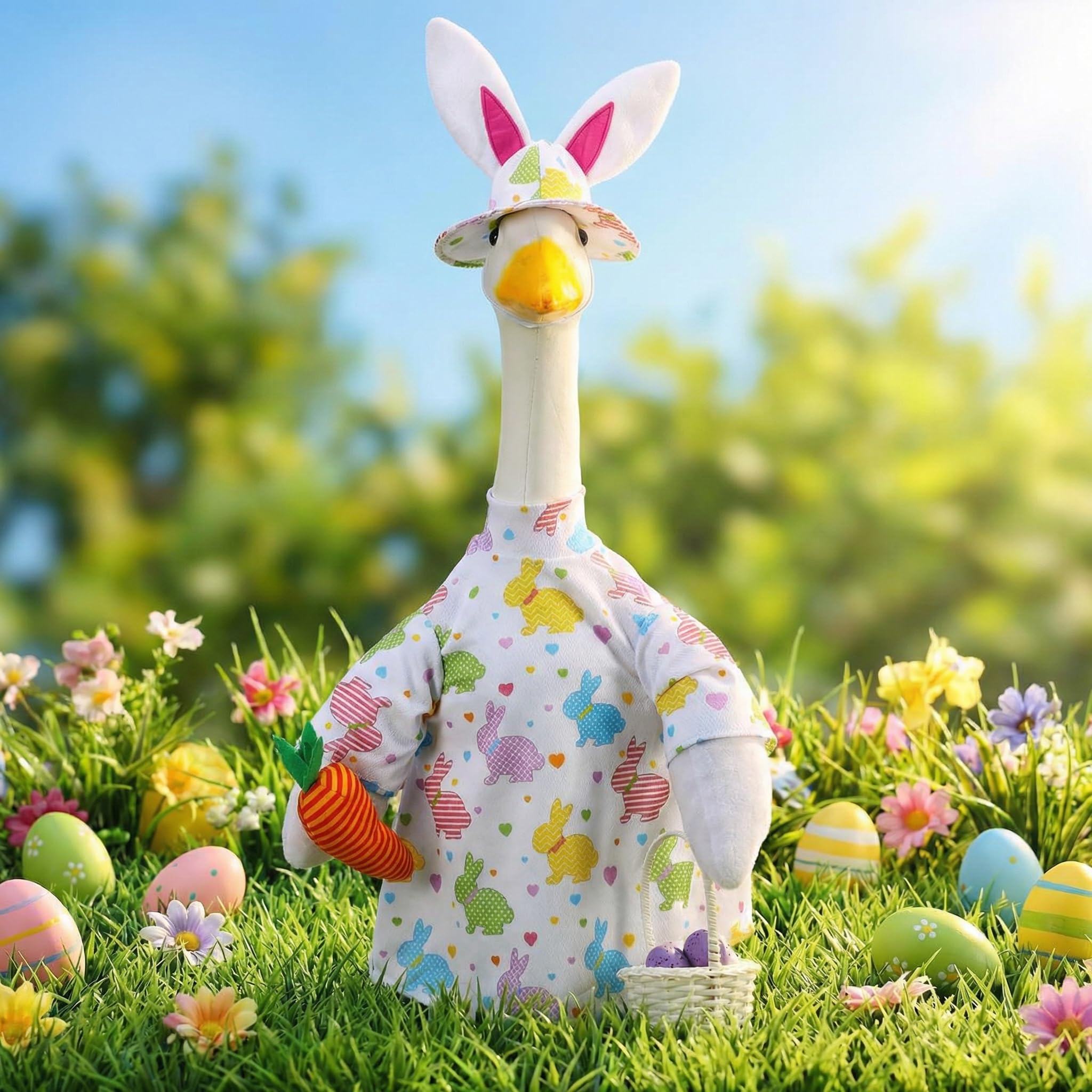 Cutecrop Easter Goose Outfit with rabbit design for 23-inch lawn geese, eye-catching garden decor.