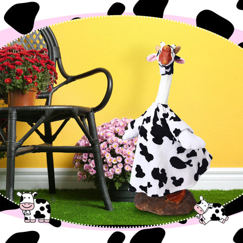 Cutecrop goose outfit with cow design adds charming garden flair.
