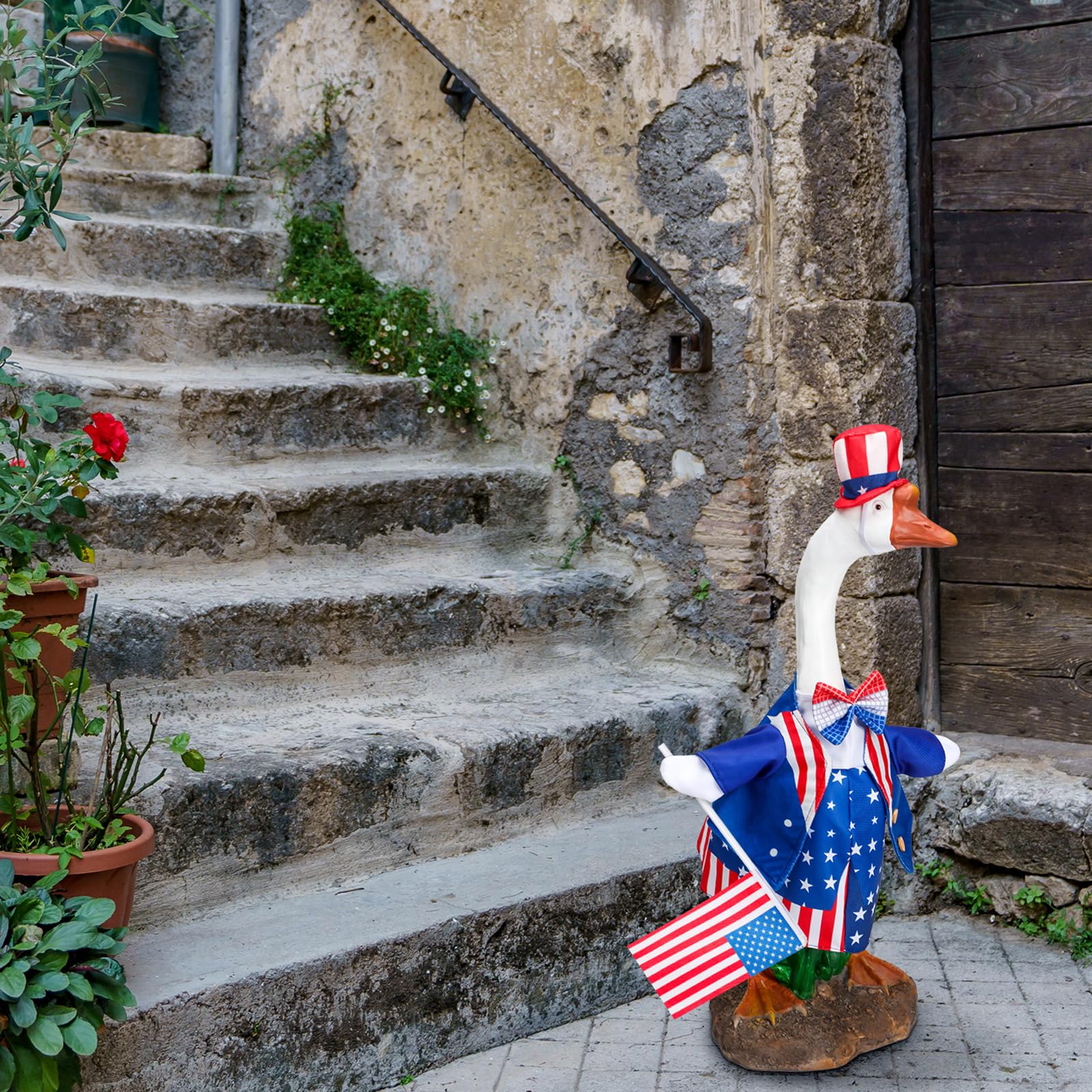 Versatile porch and garden decor idea using this goose costume
